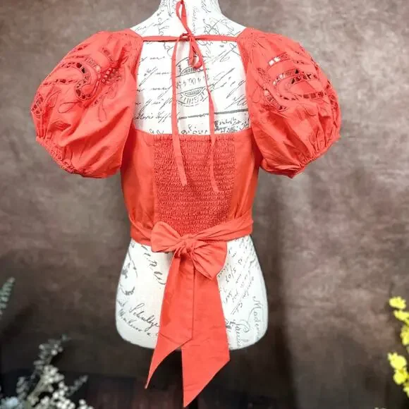 Band of the Free Tie Back Short Sleeve Entrada Top Orange S - Picture 9 of 15